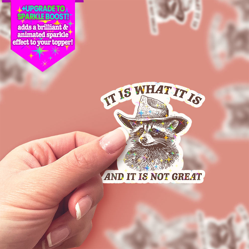 It Is What It Is Racoon Sticker - Make it Sparkle - Topperswap