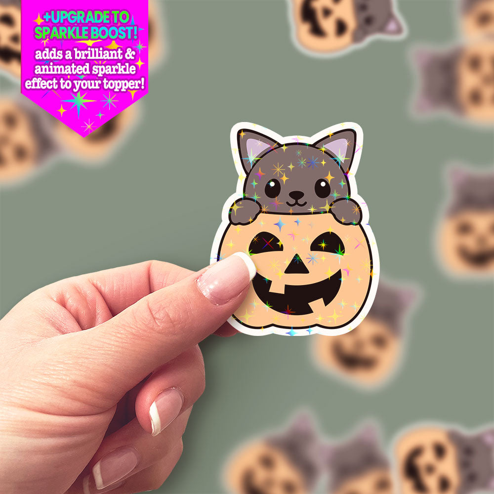 Pumpkin Peek-a-Boo Cat Sticker - Make it Sparkle - Topperswap