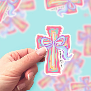 He Is Risen Watercolor Cross Sticker