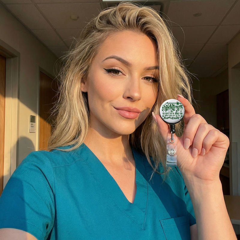 Mischief Maven Swapfinity Retractable ID Badge Reel - worn by a nurse