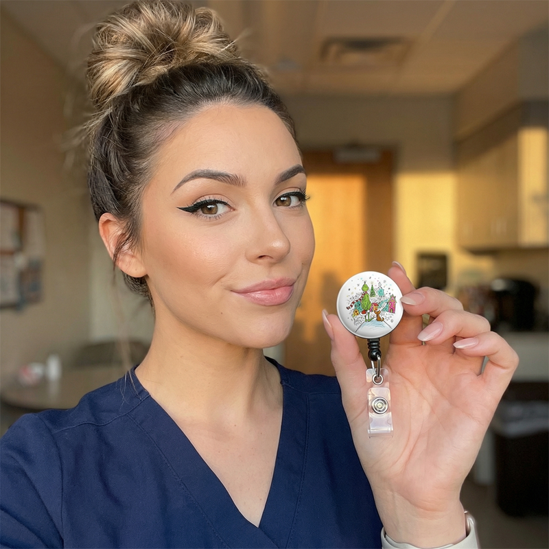 Mischief Maker Swapfinity Retractable ID Badge Reel - worn by a nurse