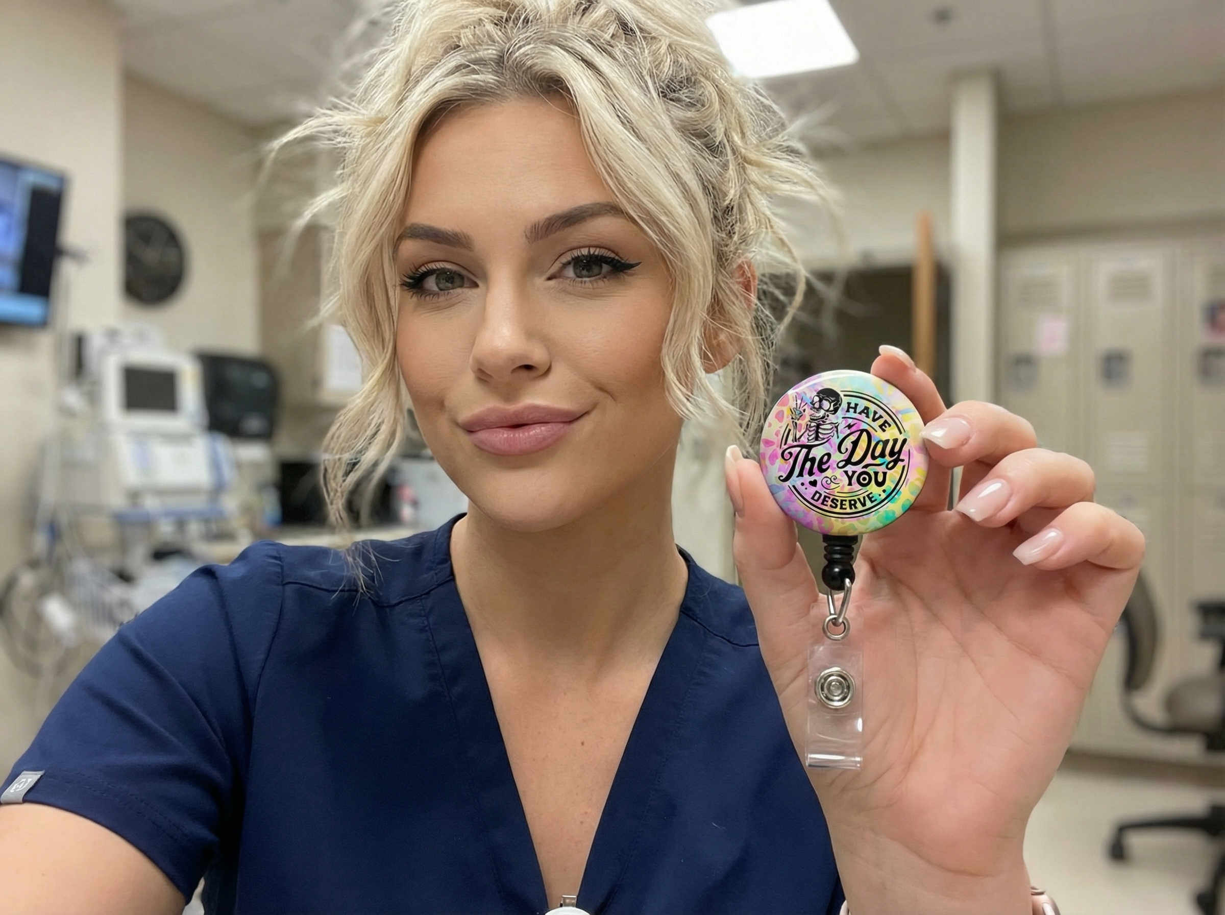 You Have the Day You Deserve Rainbow Leopard Swapfinity Retractable ID Badge Reel - - Topperswap