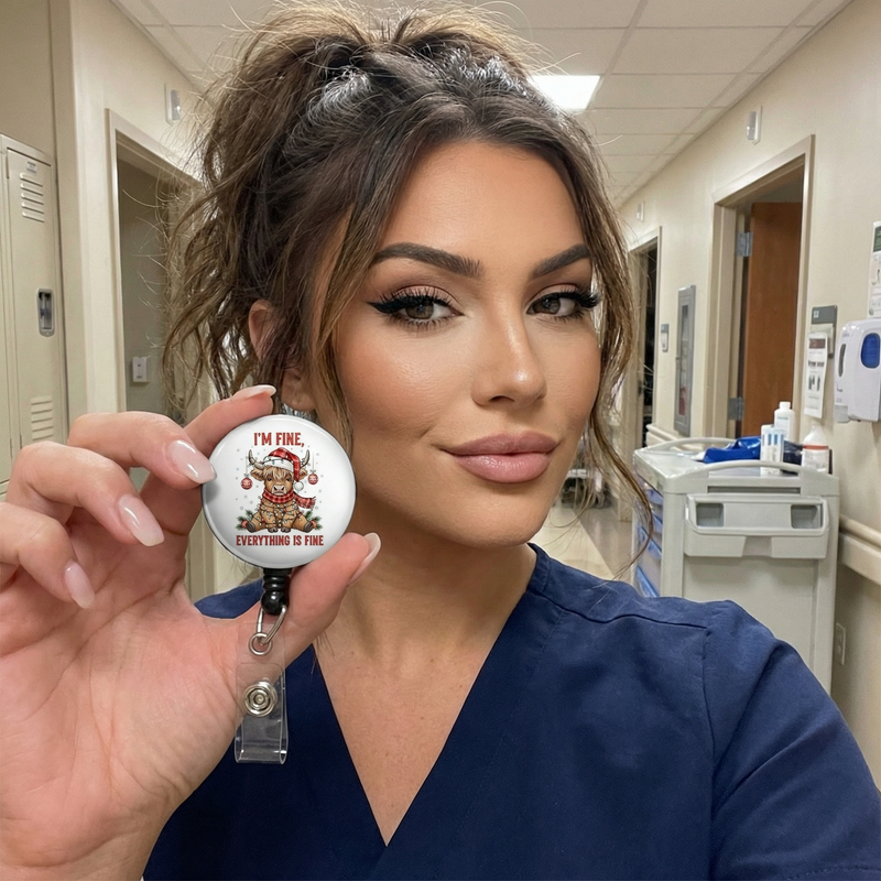 Festive Chaos Swapfinity Retractable ID Badge Reel - worn by a nurse