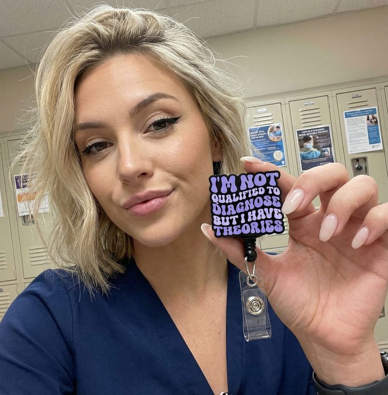 I'm Not Qualified to Diagnose Pop Topper Swapfinity Retractable ID Badge Reel - worn by a nurse