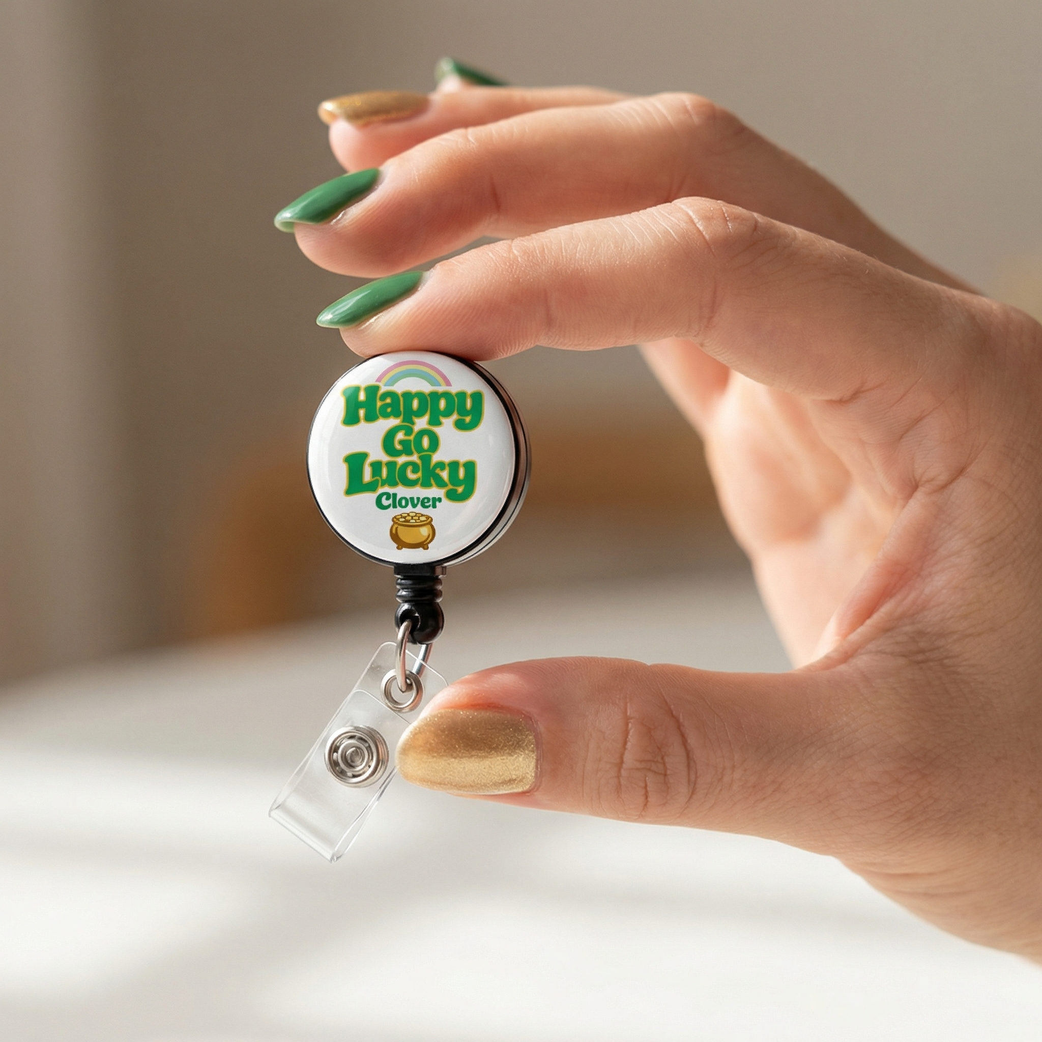 Happy Go Lucky Clover Swapfinity Retractable ID Badge Reel - - Topperswap