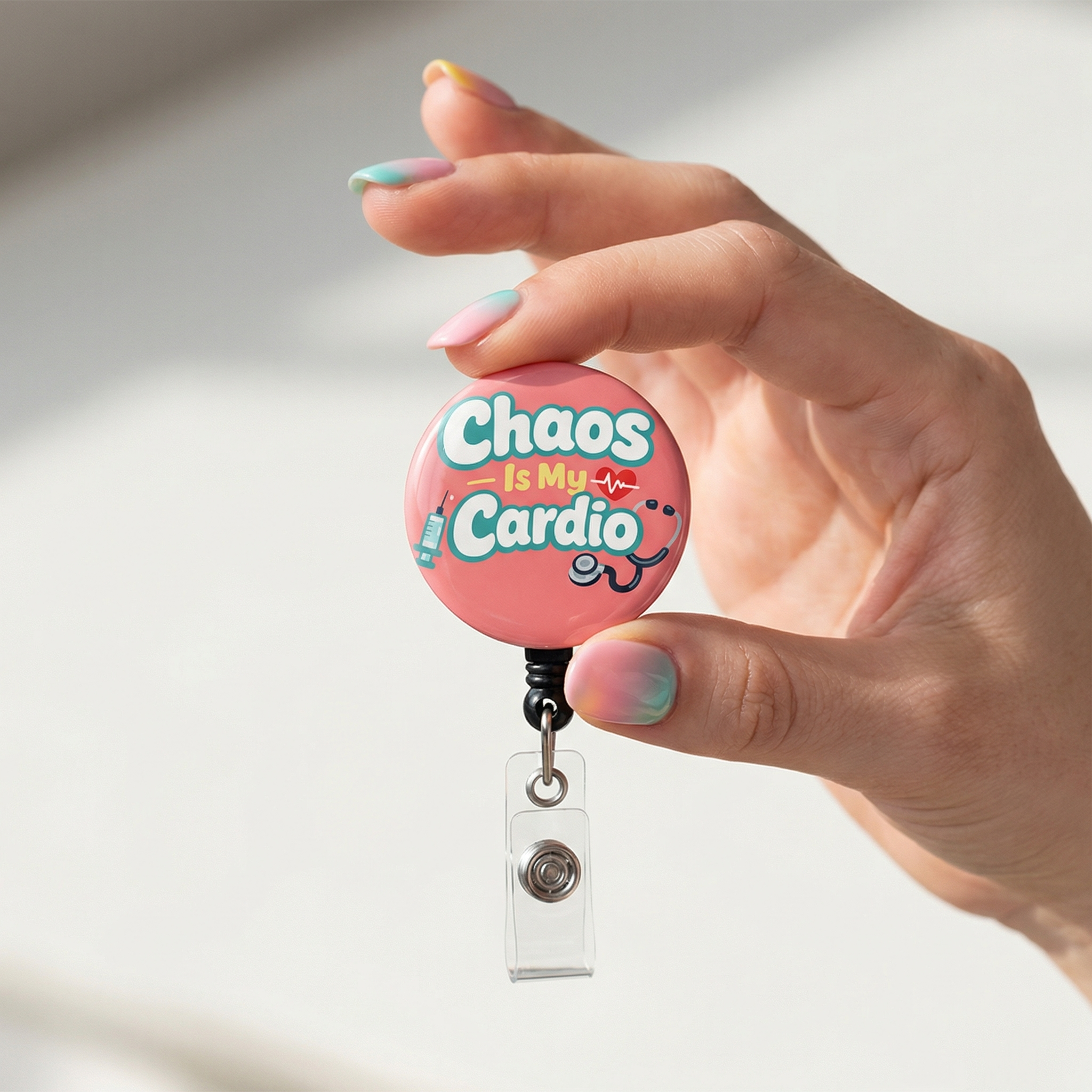 Chaos Is My Cardio Swapfinity Retractable ID Badge Reel - - Topperswap
