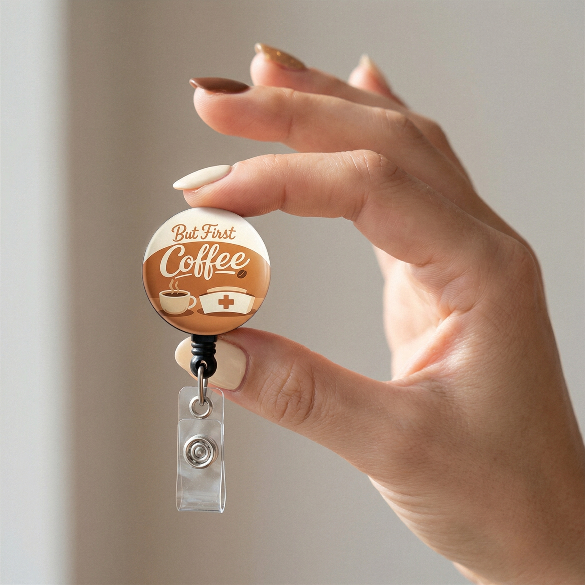 But First Coffee Swapfinity Retractable ID Badge Reel - - Topperswap