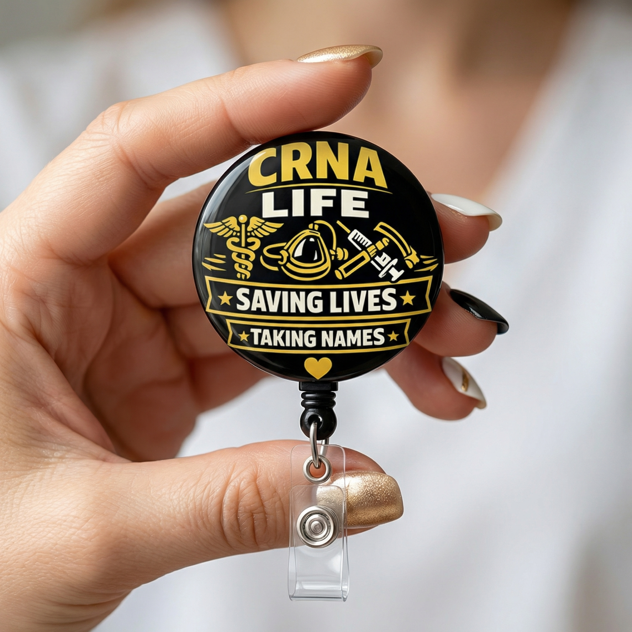 CRNA Life: Saving Lives & Taking Names Swapfinity Retractable ID Badge Reel - - Topperswap