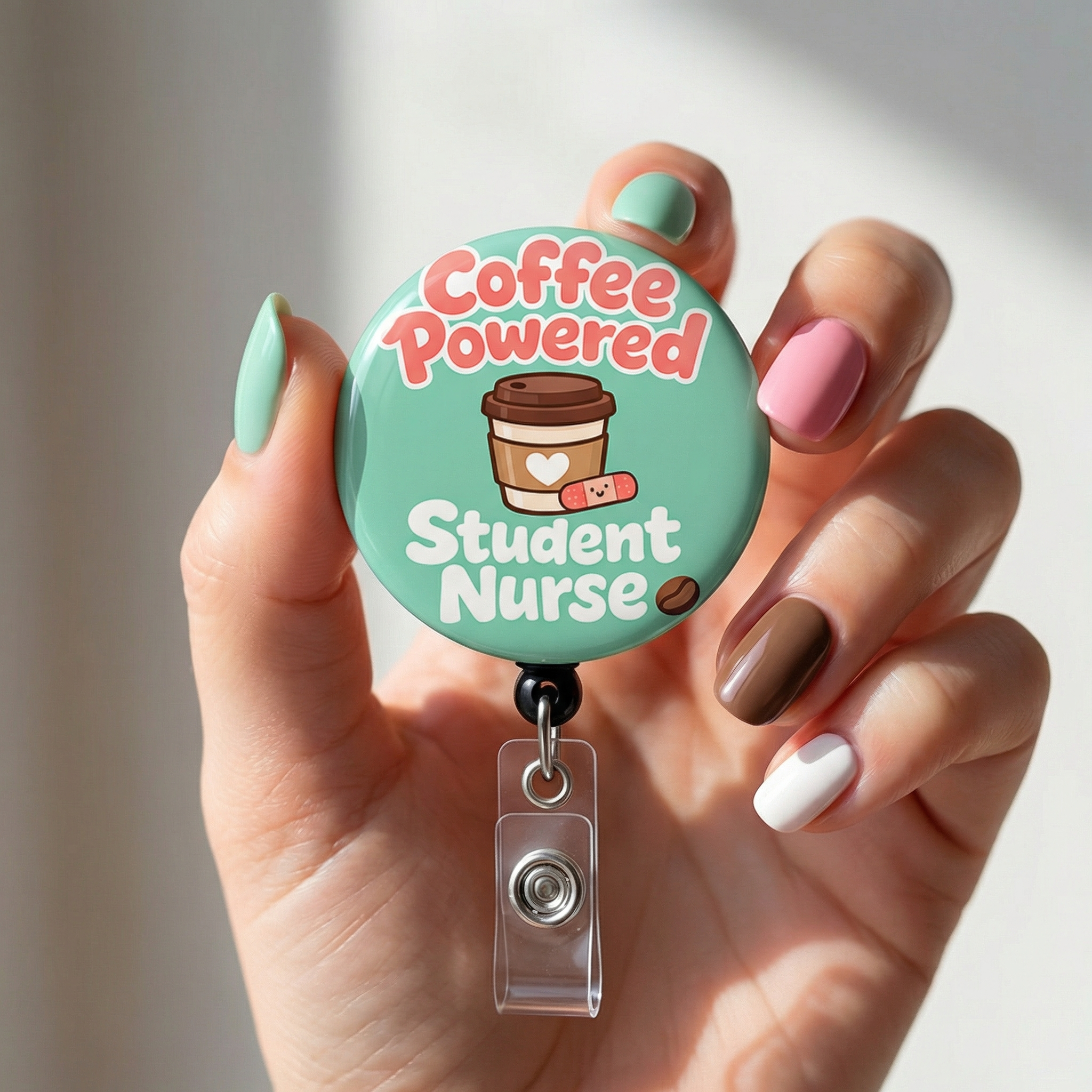Coffee Powered Student Nurse Swapfinity Retractable ID Badge Reel - - Topperswap