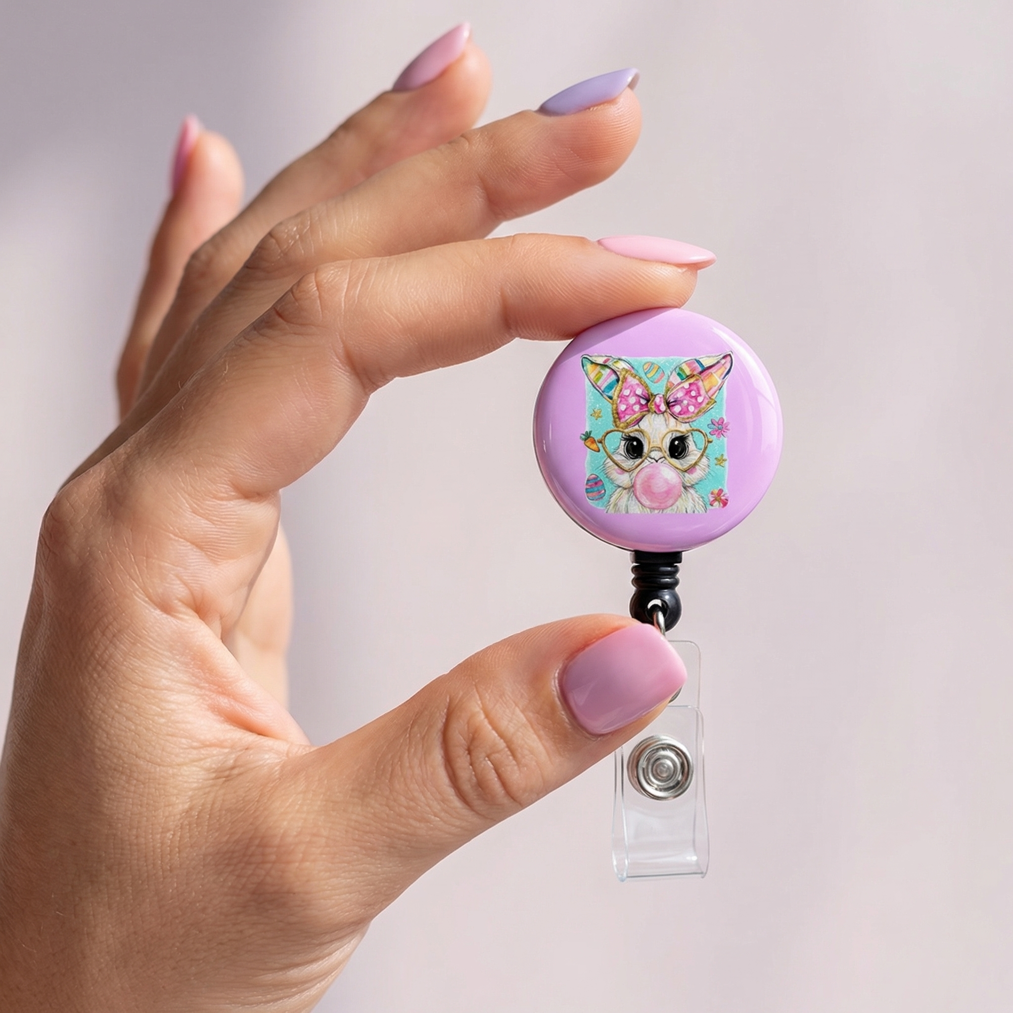 Bubblegum Bunny Swapfinity Retractable ID Badge Reel - - Topperswap