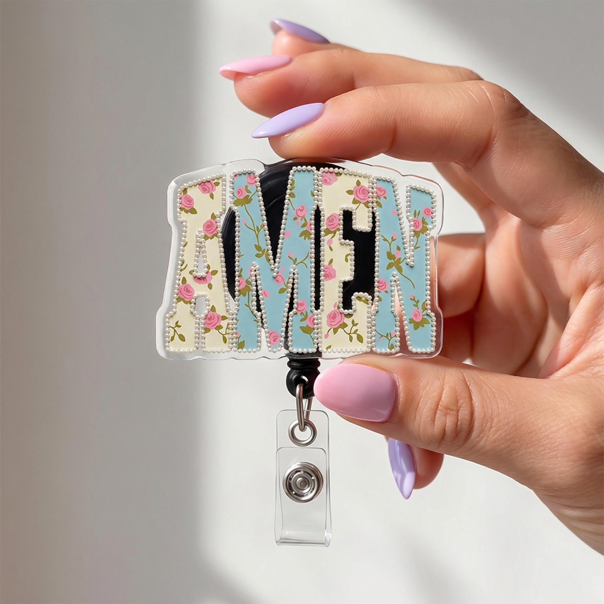 Floral Amen Guru Pop Topper Swapfinity Retractable ID Badge Reel - - Topperswap