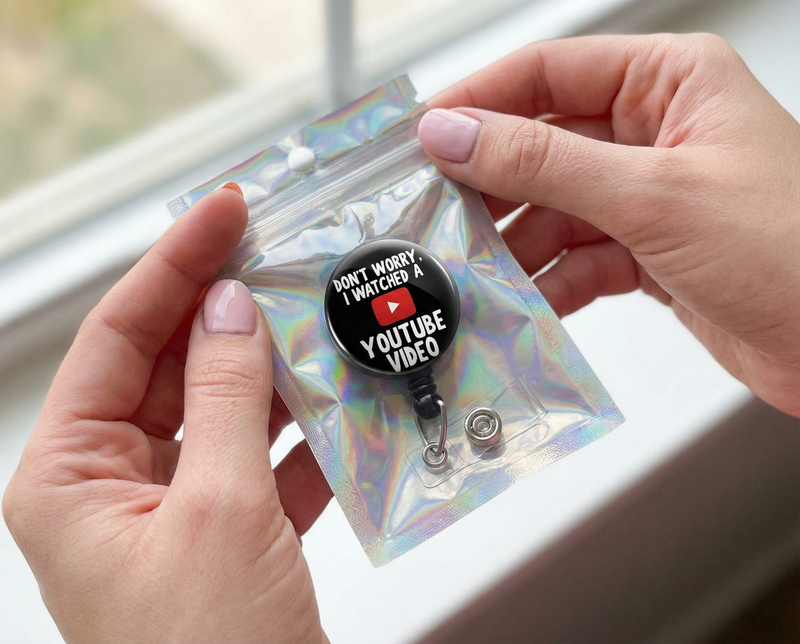Youtube Video Retractable ID Badge Reel • Funny Nurse Gift, RN, Physician, Doctor, Funny Surgeon Gift, Nurse Anesthetist • Swapfinity - unboxing