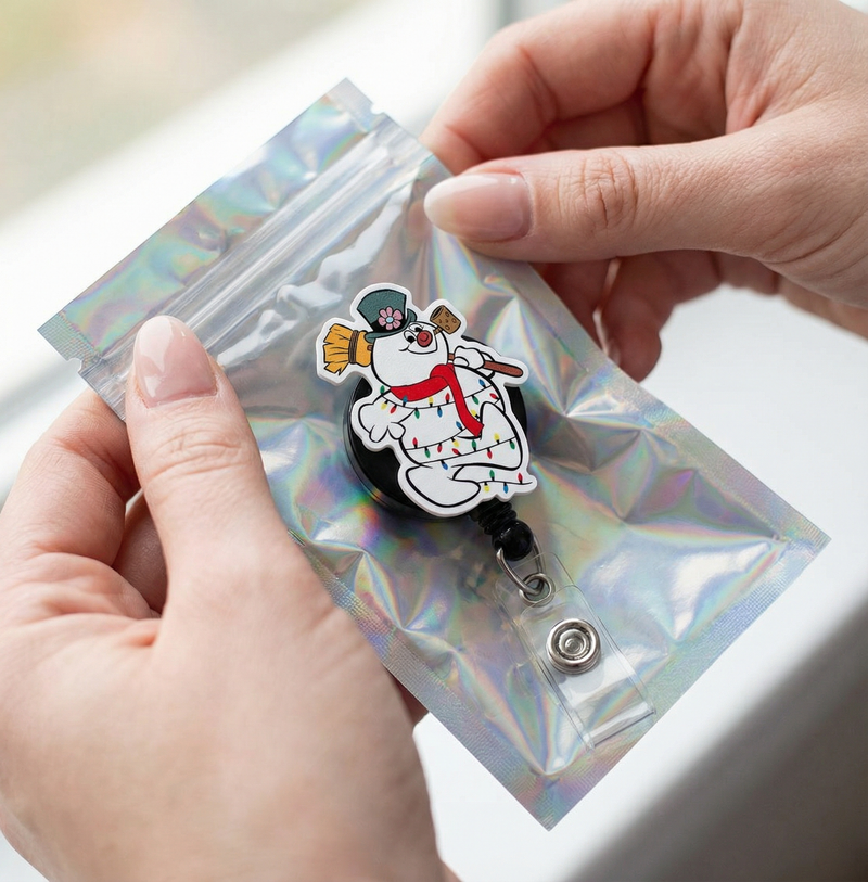 Frosty in Lights Pop Topper Swapfinity Retractable ID Badge Reel - unboxing