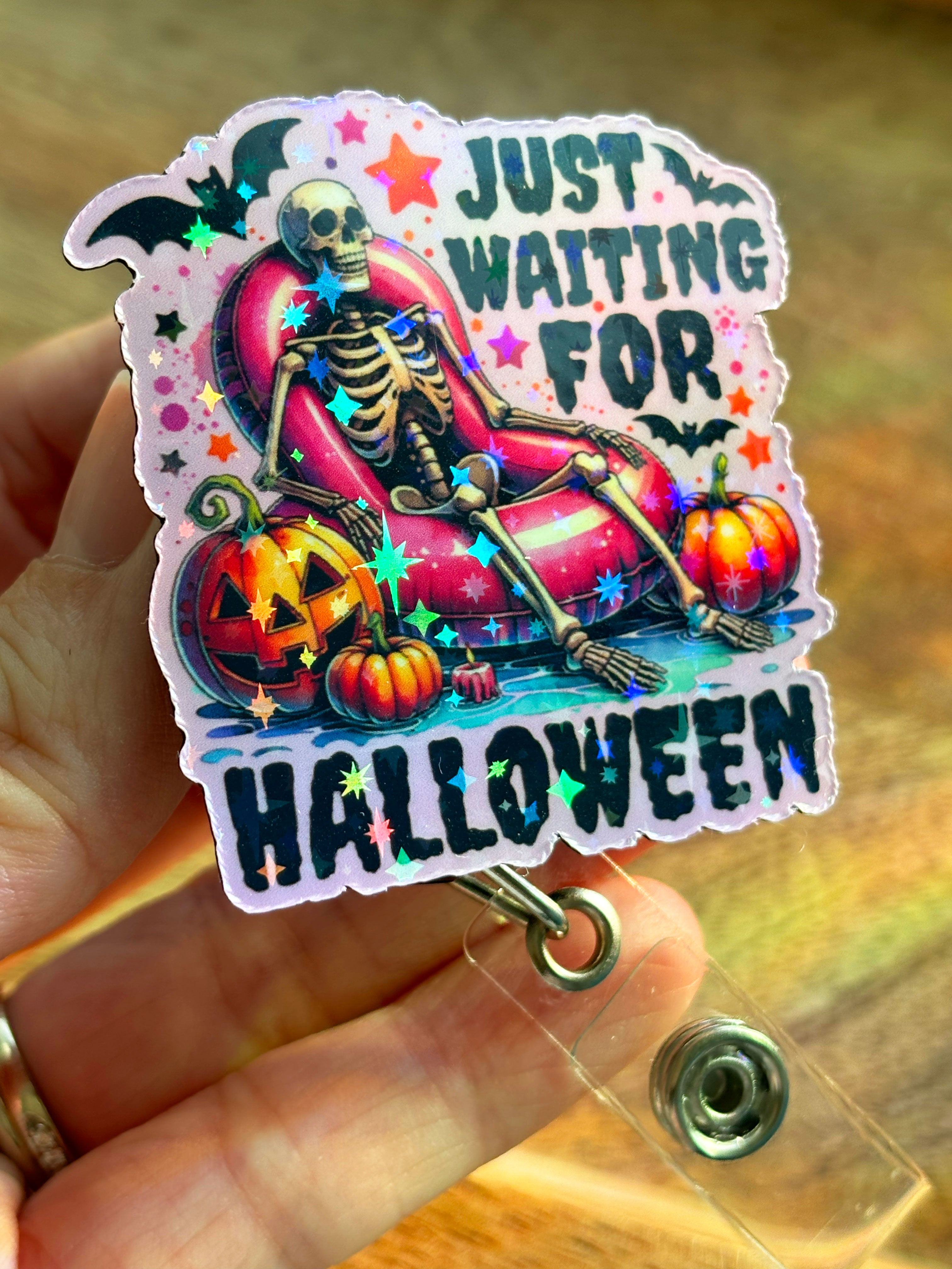 Just Waiting for Halloween Pop Topper Swapfinity Retractable ID Badge Reel -  - Topperswap