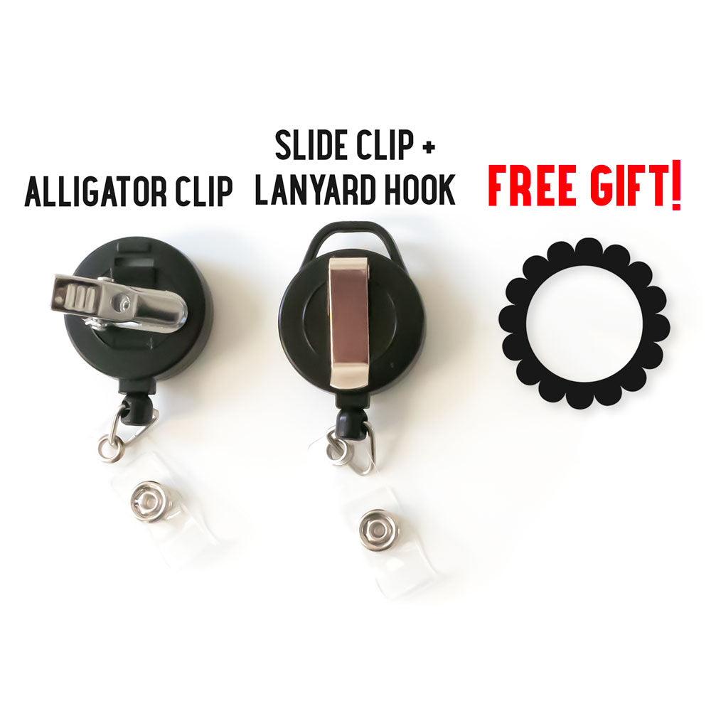 Cute Rad Tech Retractable ID Badge Reel • Cute Rad Tech Gift Badge Holder • Swapfinity Gator 4pk |Save 10% / Black