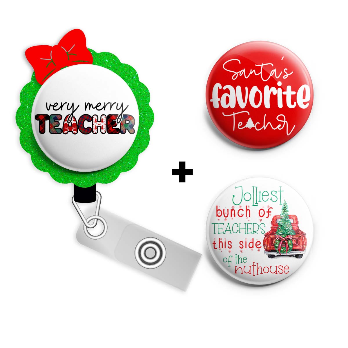 Christmas Wreath Teacher Bundle (Save 15%) • Christmas Retractable ID Badge Reel • Swapfinity -  - Topperswap