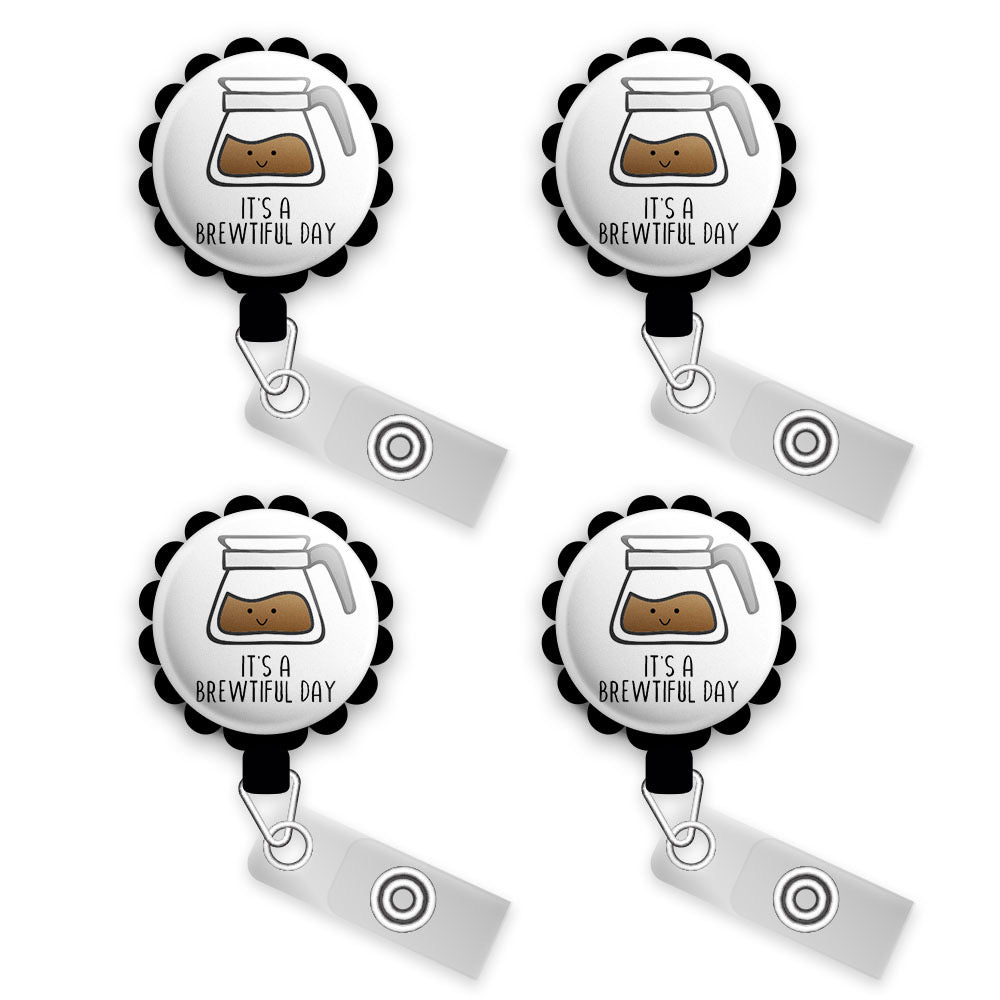 Brewtiful Day • Coffee Pun Personalized Retractable ID Badge Reel