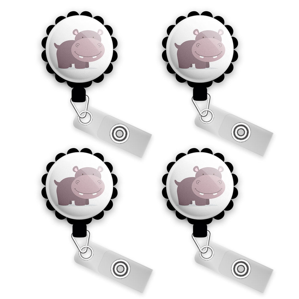 Cute Hippo Retractable ID Badge Reel • Pediatric Gift, Gift for Pediatrician ID Badge Holder • Swapfinity