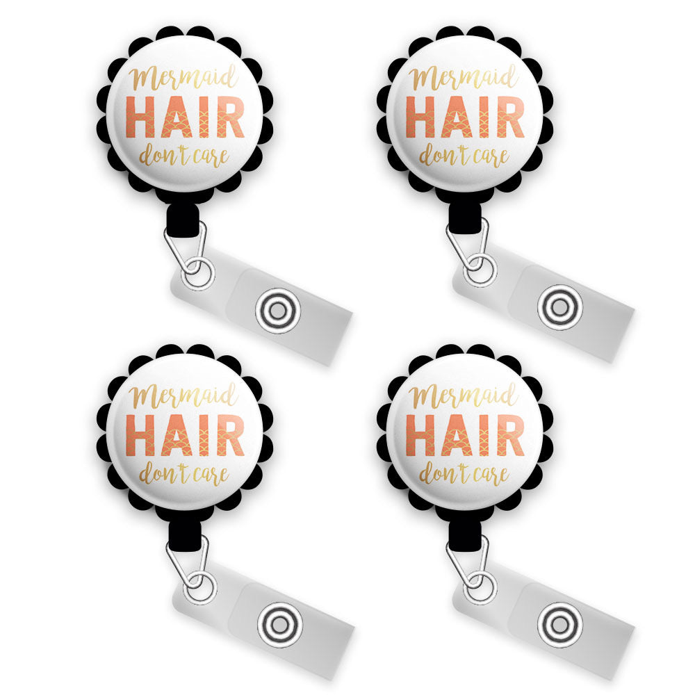 Mermaid Hair Don't Care Retractable ID Badge Reel - Gator 4pk |Save 10% / Black - Topperswap