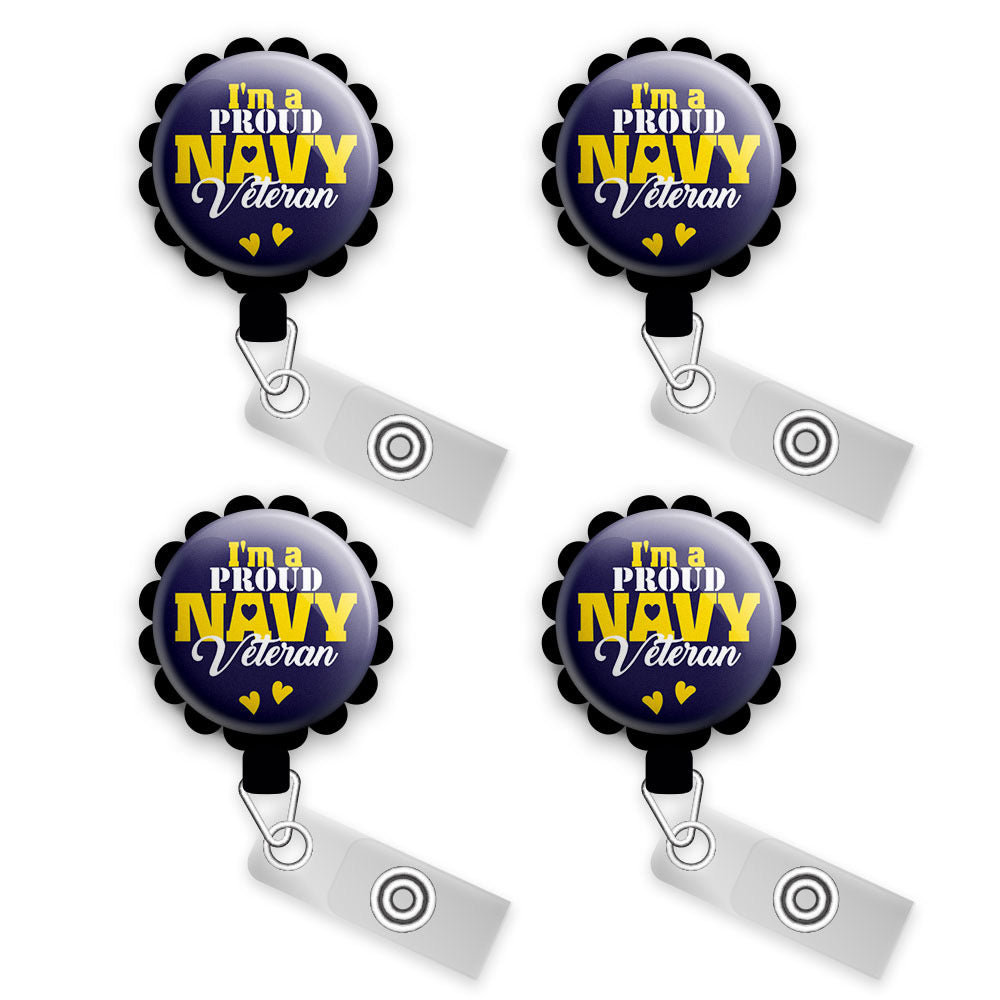 Proud Navy Veteran Retractable ID Badge Reel • Proud Navy Veteran Gift • Navy Veteran ID Badge Holder • Swapfinity - Gator 4pk |Save 10% / Black - Topperswap