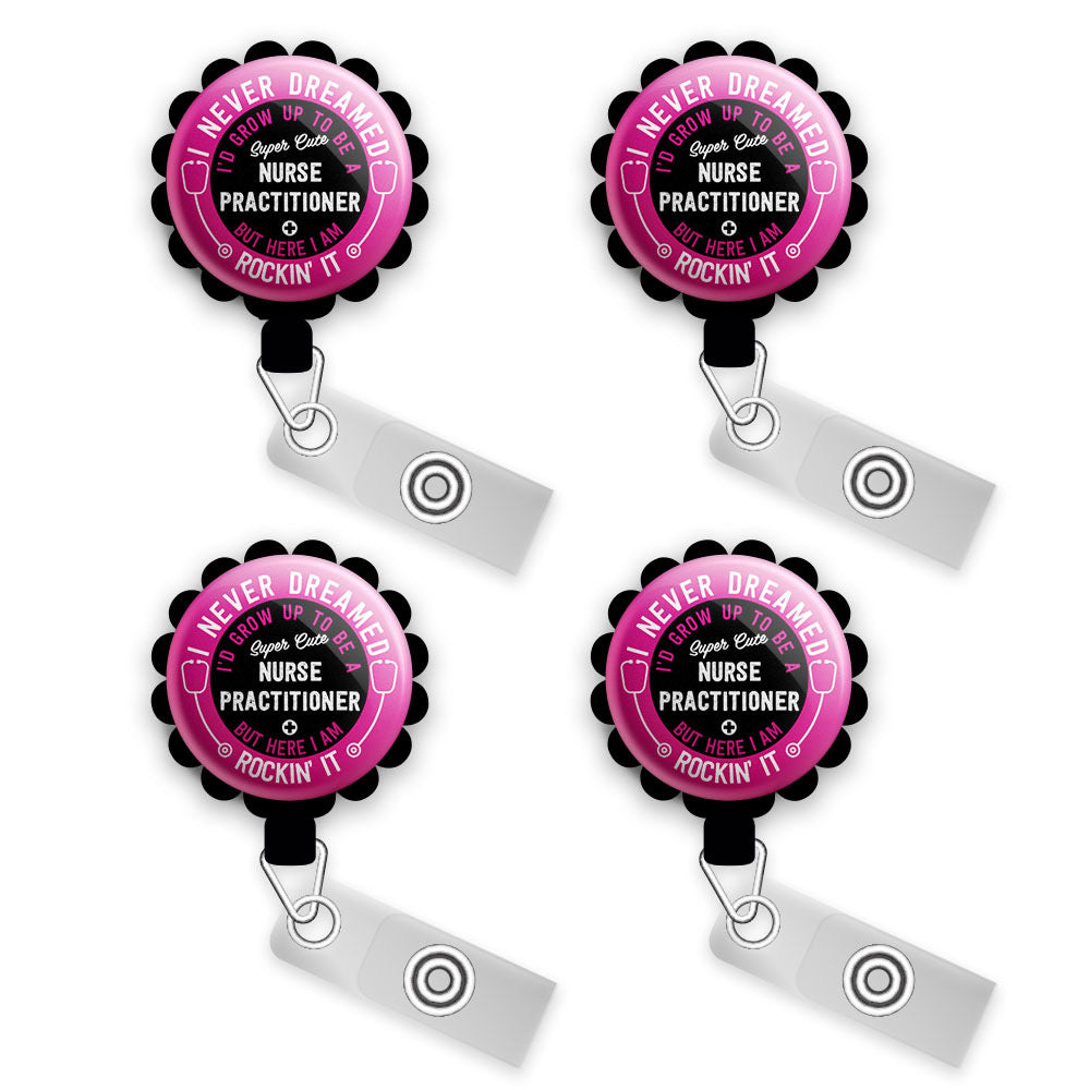 Personalized Retractable ID Badge Reels  Swappable Designs Tagged Nurse  Practitioner Badge Reel - Topperswap