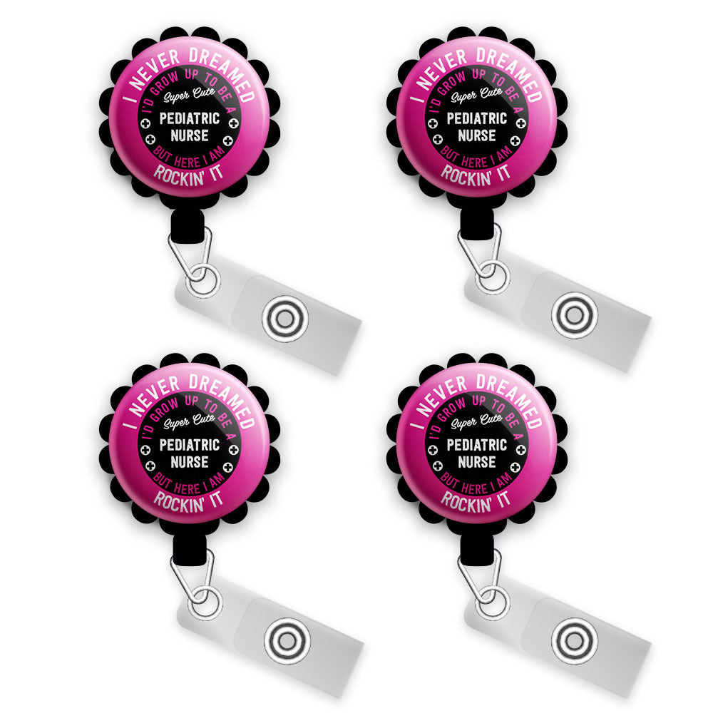Personalized Retractable ID Badge Reels  Swappable Designs Tagged Pediatric  Nurse Badge Reel - Topperswap