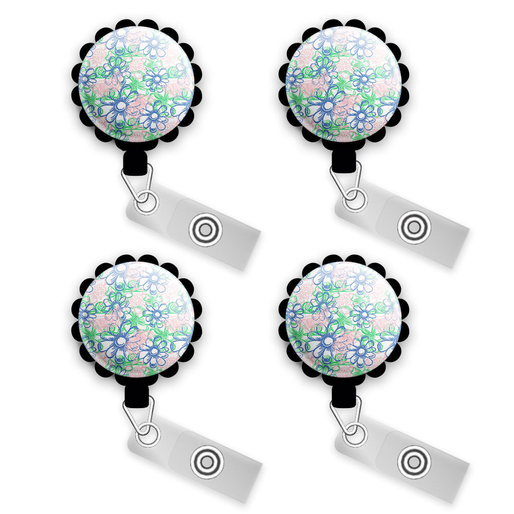 Spring Daisies Retractable ID Badge Reel • Spring Badge Holder • Swapfinity - Gator 4pk |Save 10% / Black - Topperswap