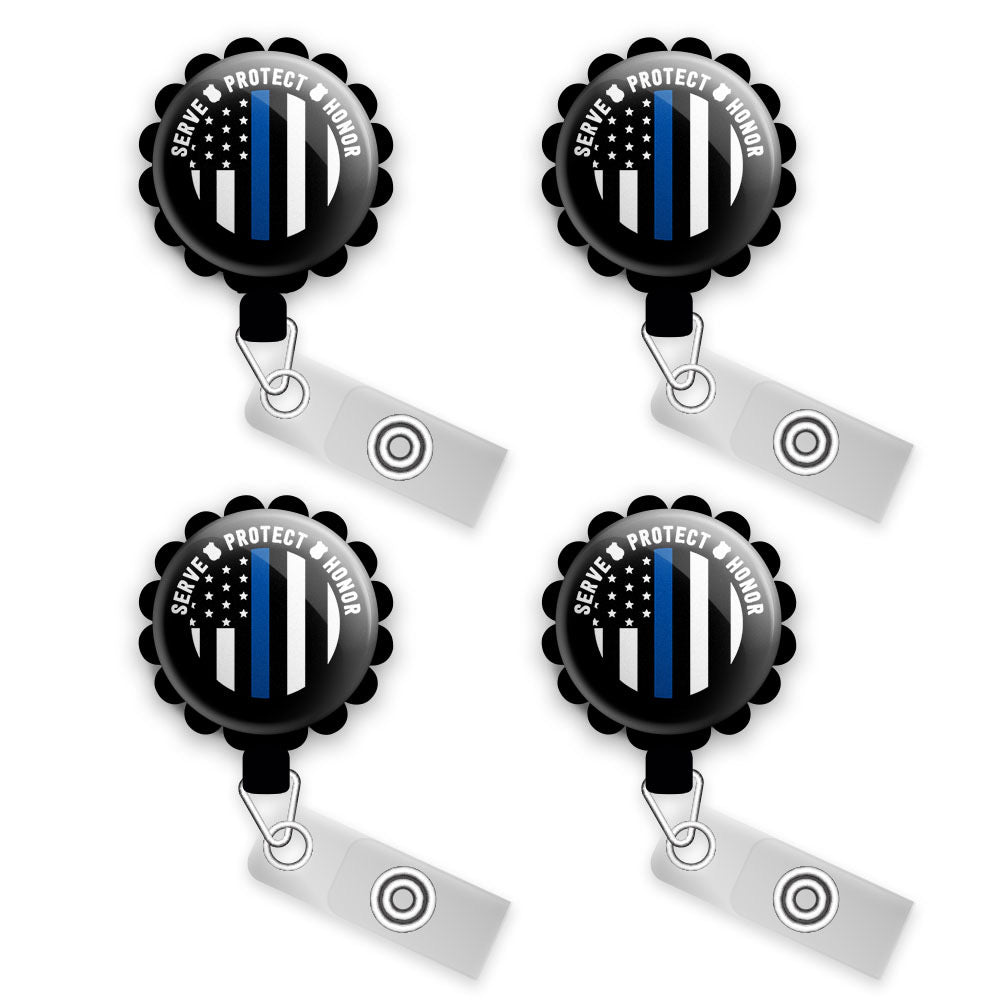 POLICE THIN BLUE Line ID Badge Retractable Badge Reels / Holder