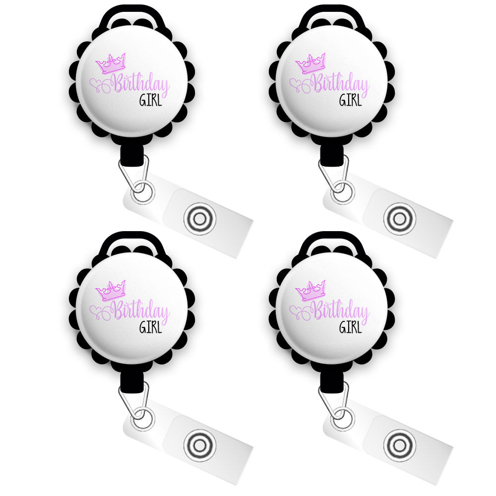 Birthday Girl • Gift Retractable ID Badge Reel • Personalized Badge Holder • Swapfinity Retractable ID Badge Reel - Slide 4pk |Save 10% / Black - Topperswap