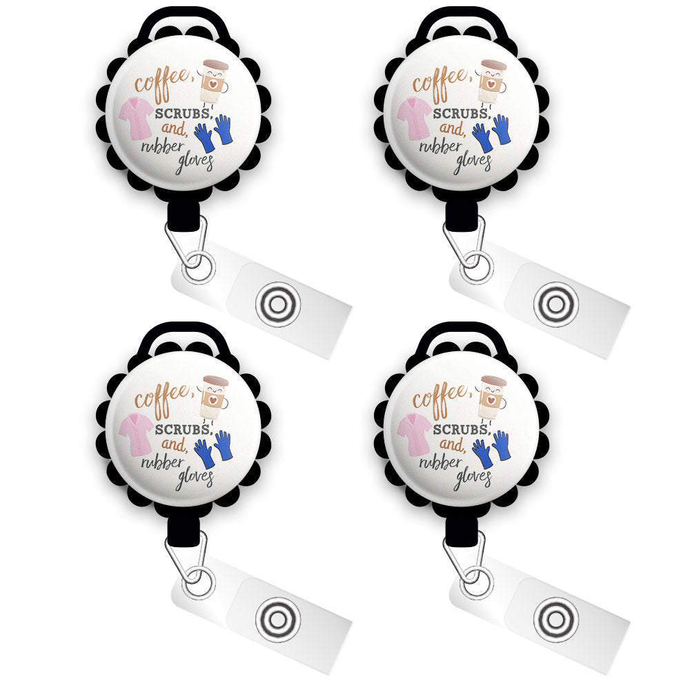 Coffee, Scrubs, and Rubber Gloves Retractable ID Badge Reel • Funny Gift for Nurse • Gift for Surgeon • Healthcare Workers • Surgical
