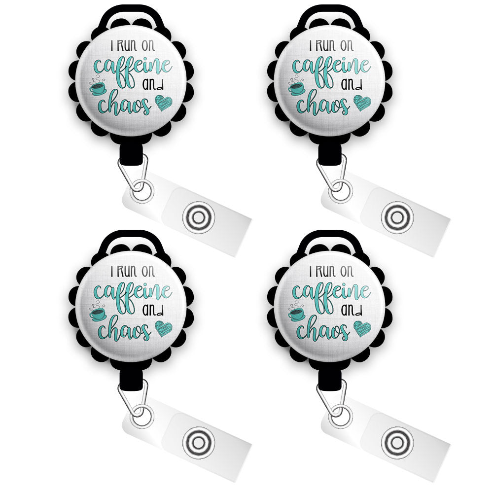 Caffeine and Chaos Retractable ID Badge Reel • Funny Nurse, Medical Humor, CNA Gift, LPN, PSC, RN, MA, HHA • Swapfinity - - Topperswap