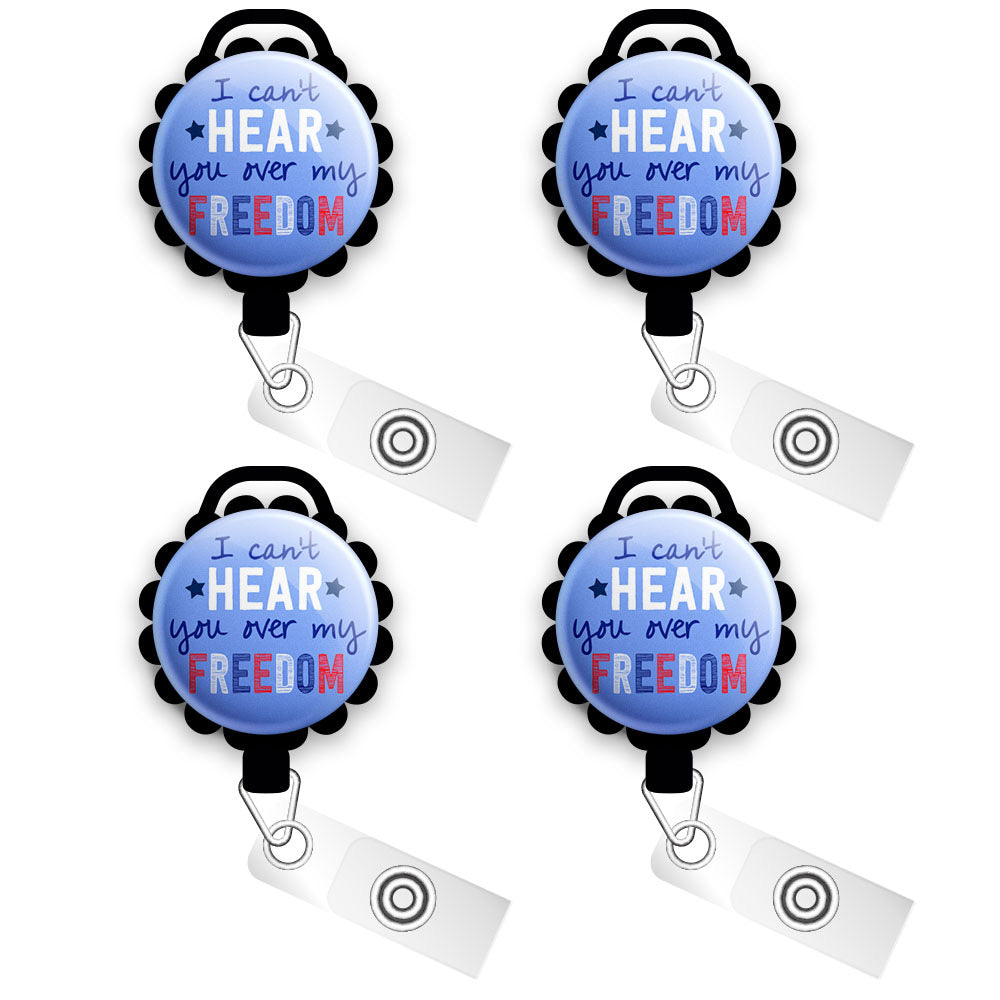 I Can't Hear You Over My Freedom Retractable ID Badge Reel • Patriotic 4th of July, Independence Day ID Holder • Swapfinity - Slide 4pk |Save 10% / Black - Topperswap