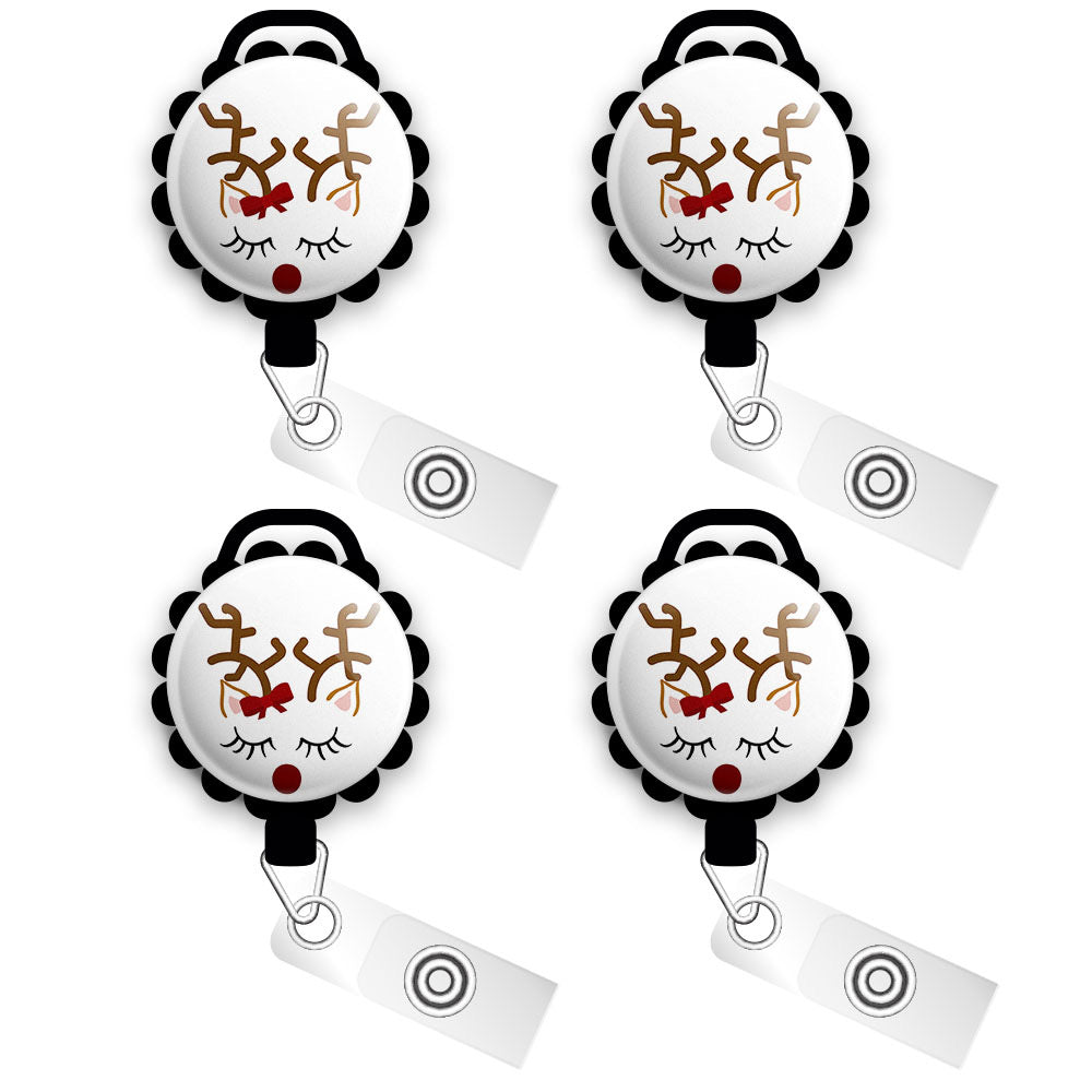 Cute Reindeer • Christmas Gift Holiday Swappable Retractable ID Badge Reel • Custom Badge Holder • Swapfinity - Slide 4pk |Save 10% / Black - Topperswap