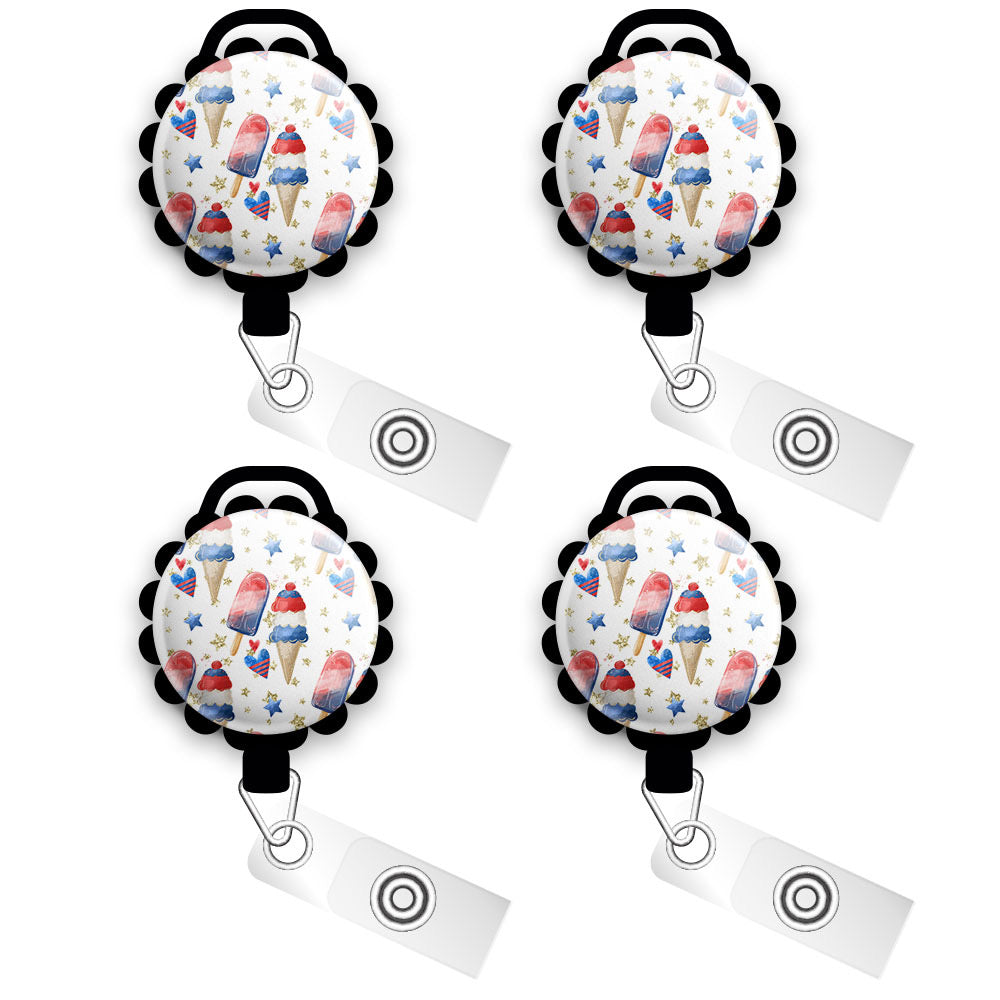 Stars, Hearts, and Ice Cream USA • 4th of July Retractable ID Badge Reel • Summer Independence Day Badge Holder • Swapfinity - Slide 4pk |Save 10% / Black - Topperswap