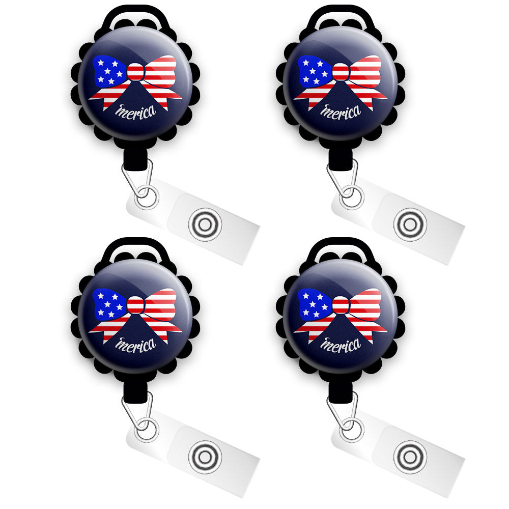Stethoscope and american flag Badge Reel,Retractable Name Card