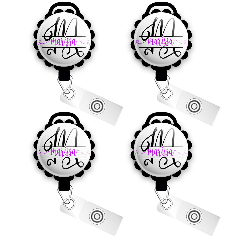Elegant Personalized Name Retractable ID Badge Reel •RN Custom Profession Badge Holder, Nurse Gift • Swapfinity Slide Clip / Black