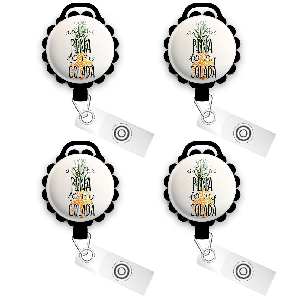 You Are The Peña to My Colada Retractable ID Badge Reel • Summer Pun ID Badge Holder • Swapfinity - Slide 4pk |Save 10% / Black - Topperswap