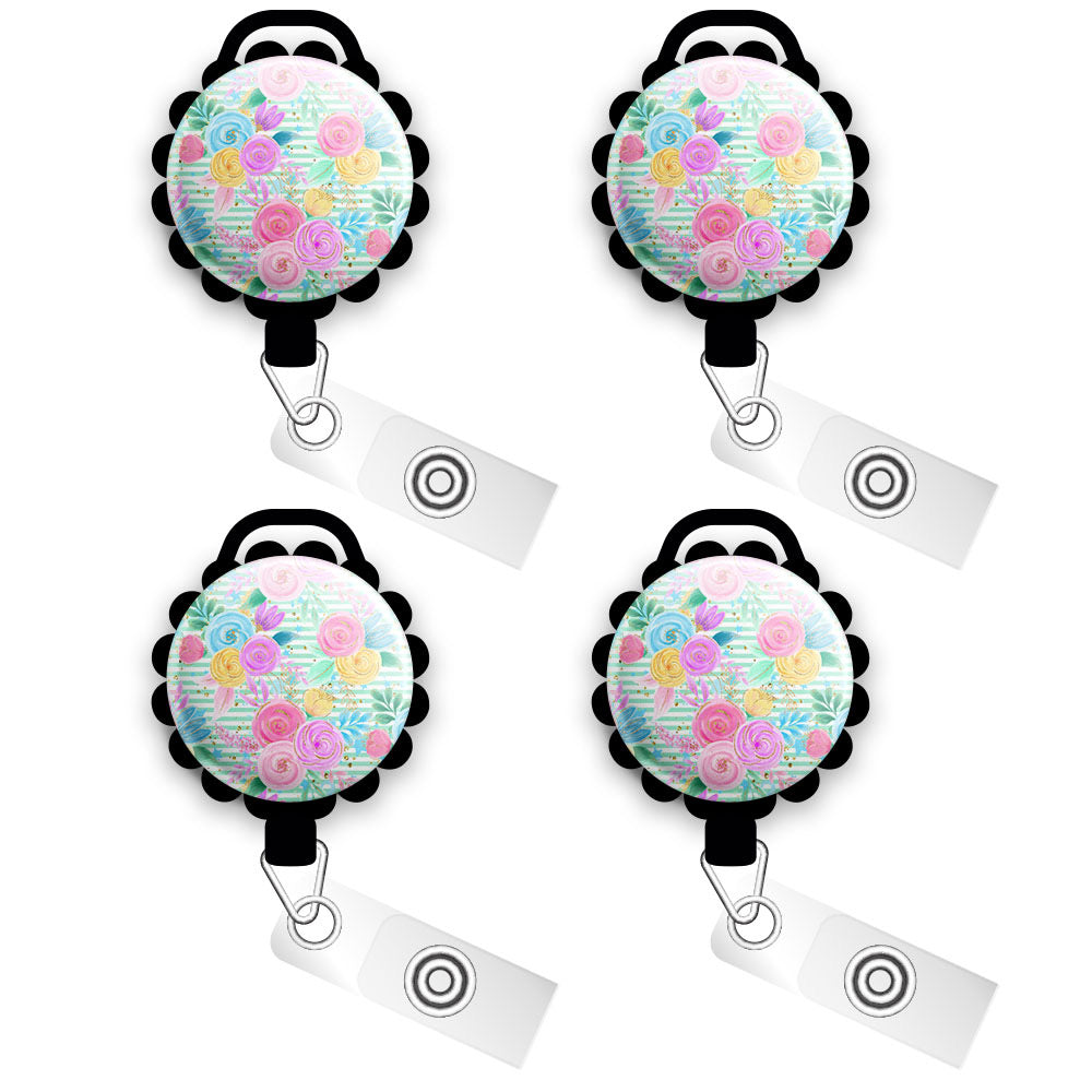 Rainbow Rosettes Retractable ID Badge Reel • Spring Season Inspirational  Badge Holder • Swapfinity