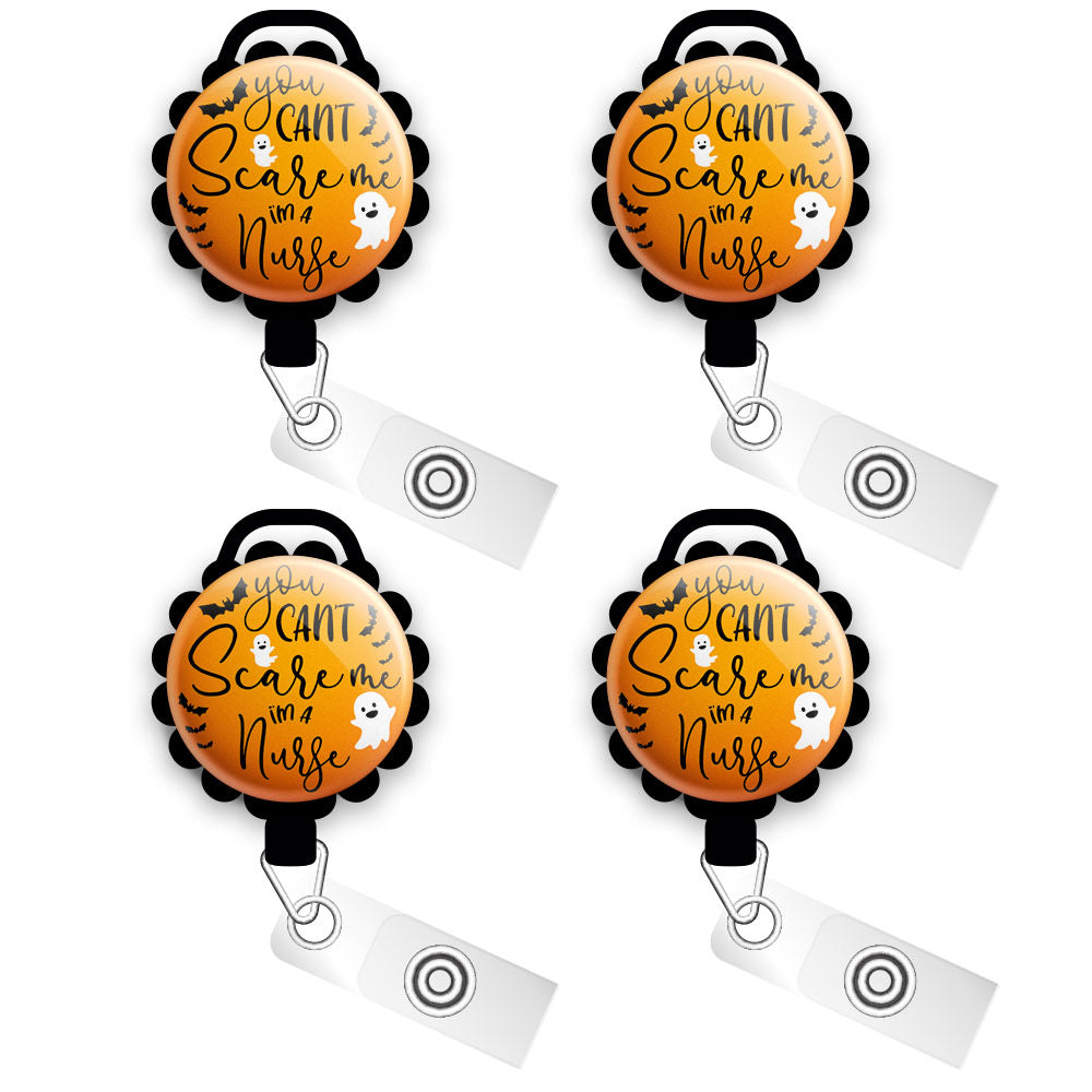 Can’t Scare Nurse • Fall Funny Nurse Halloween Personalized Retractable ID Badge Reel • Nursing Badge Holder • Swapfinity - Slide 4pk |Save 10% / Black - Topperswap