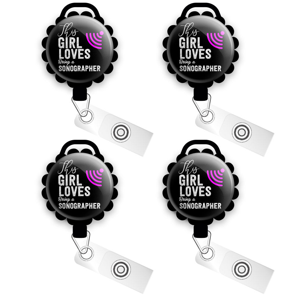 This Girl Loves Being a Sonographer Retractable ID Badge Reel • Gift for Sonographer • Ultrasound Tech Gift • RDMS Gifts • Swapfinity - Slide 4pk |Save 10% / Black - Topperswap