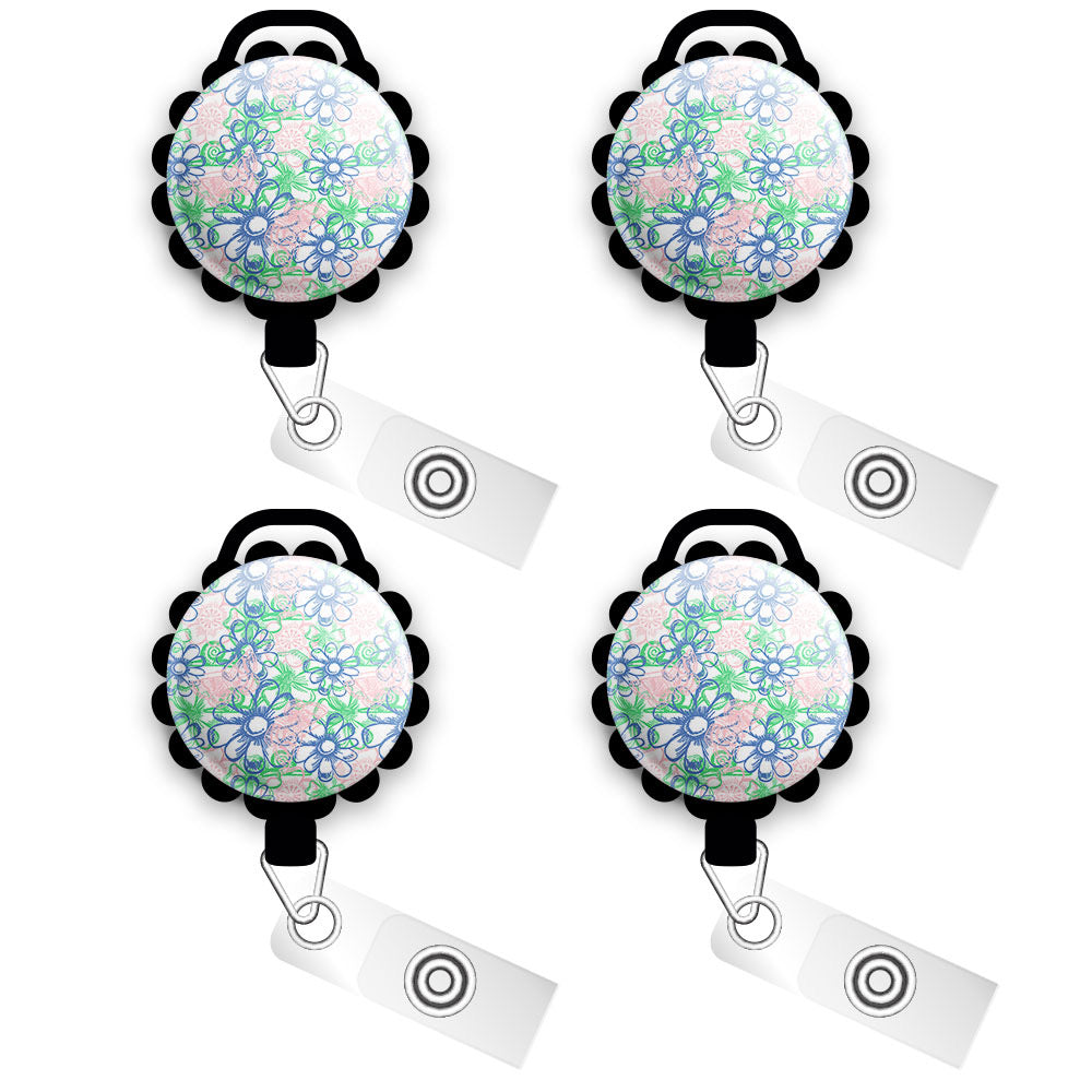 Spring Daisies Retractable ID Badge Reel • Spring Badge Holder • Swapfinity - Slide 4pk |Save 10% / Black - Topperswap