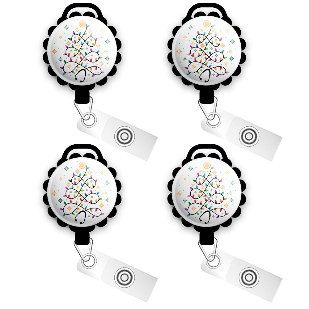 Stethoscope Christmas Tree • Christmas Gift Holiday Swappable Retractable ID Badge Reel • Custom Badge Holder • Swapfinity - Slide 4pk |Save 10% / Black - Topperswap