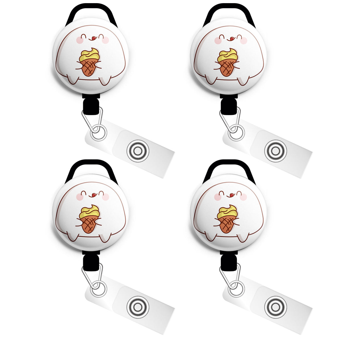 Happy Ice Cream Retractable ID Badge Reel • Cute Summer Badge Holder • Swapfinity Slide Clip / Black