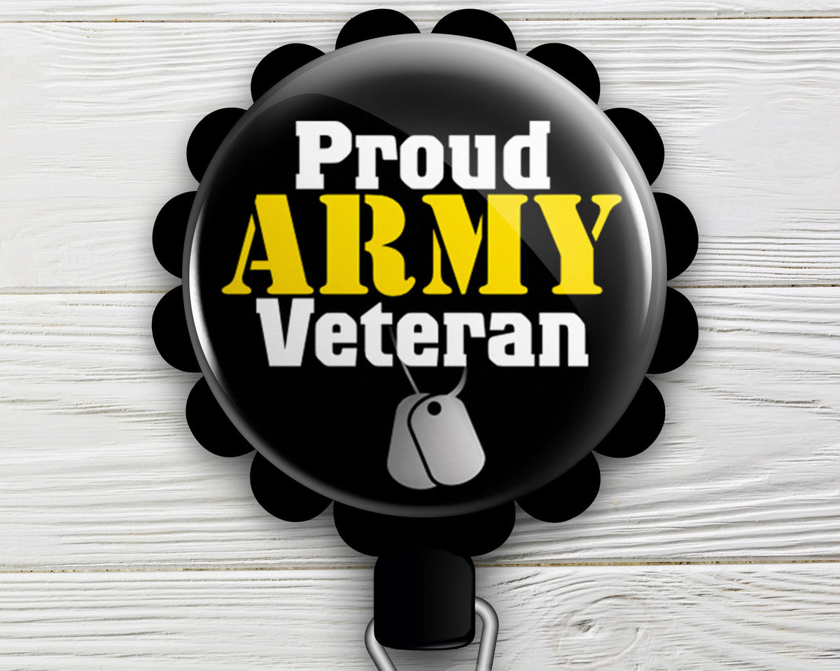 Army Veteran Retractable ID Badge Reel • Proud Army Veteran Gift • Army Veteran ID Badge Holder • Swapfinity