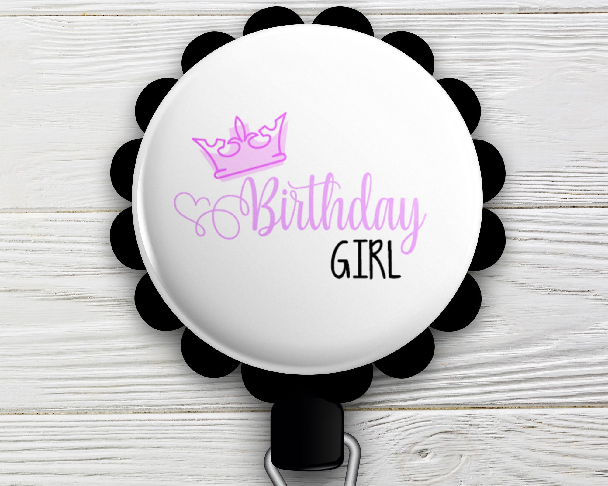 Birthday Girl • Gift Retractable ID Badge Reel • Personalized Badge Holder • Swapfinity Retractable ID Badge Reel - Alligator Clip / Black - Topperswap