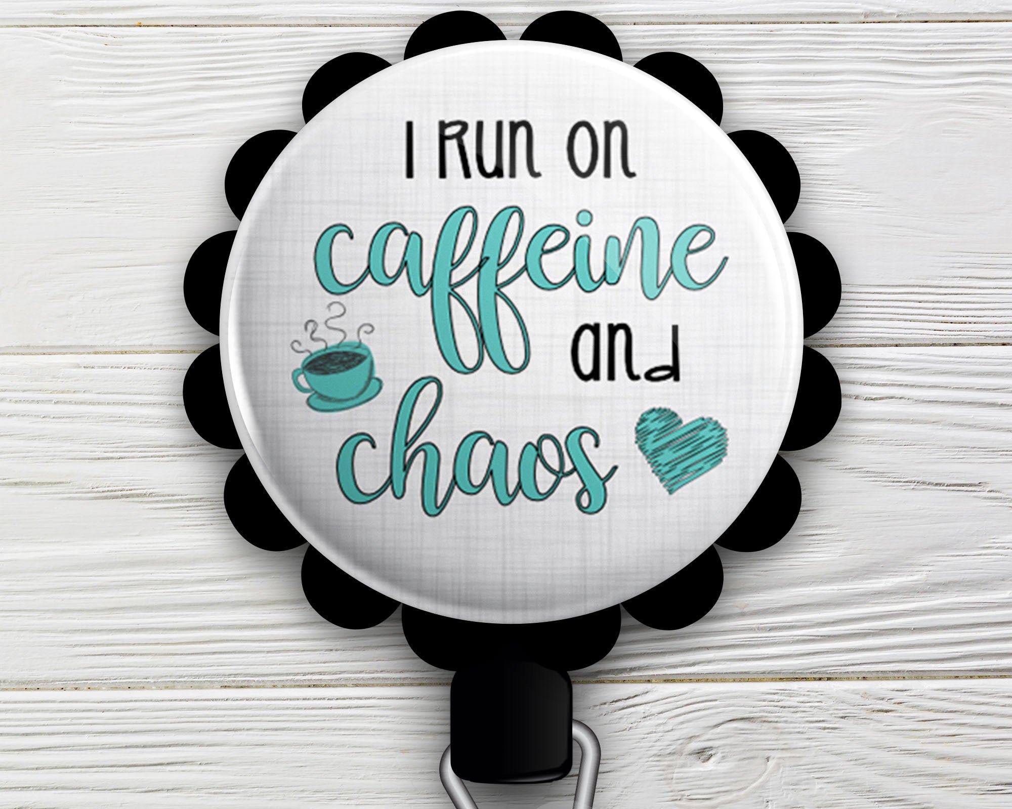 Caffeine and Chaos Retractable ID Badge Reel • Funny Nurse, Medical Humor, CNA Gift, LPN, PSC, RN, MA, HHA • Swapfinity - - Topperswap