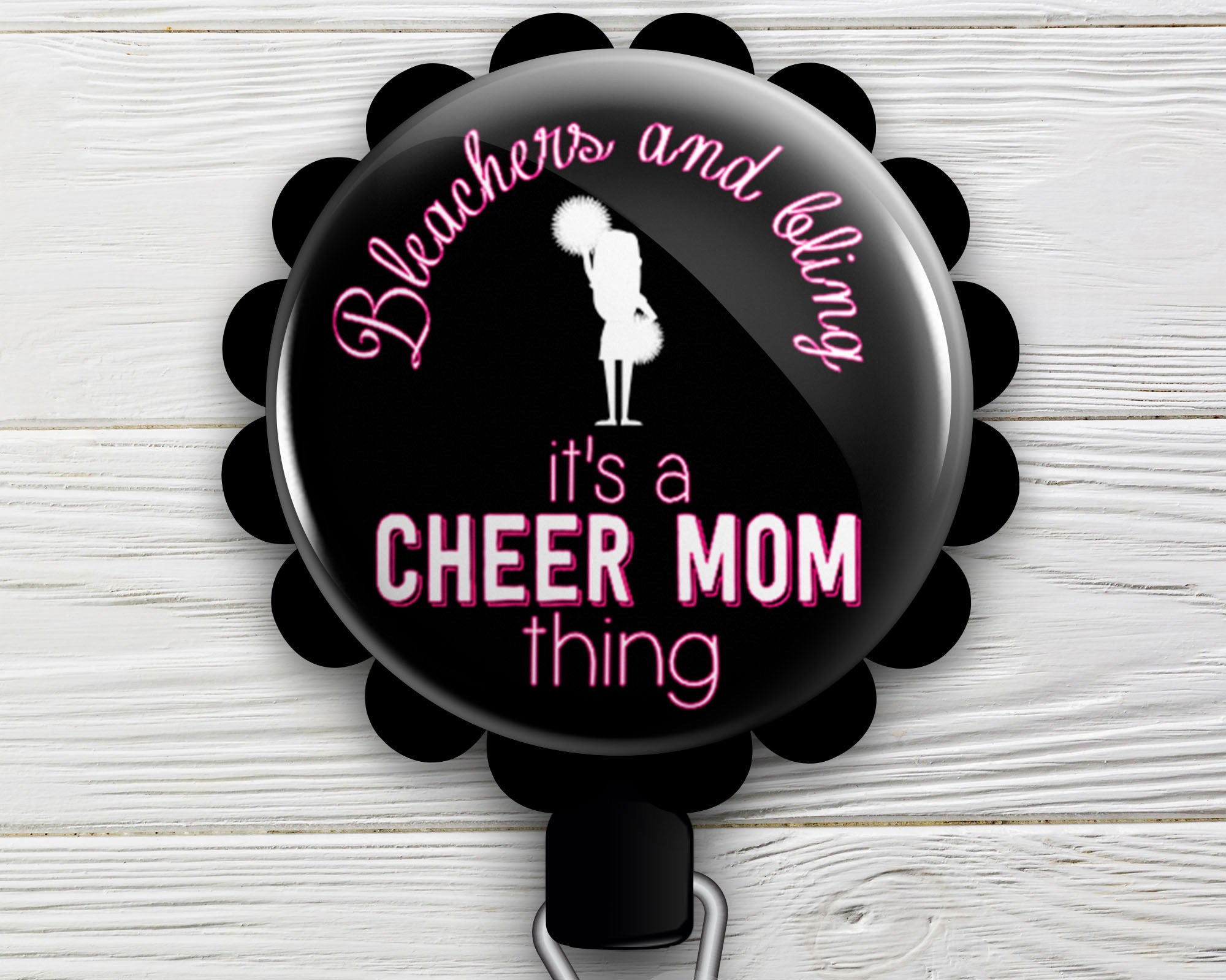 It's A Cheer Mom Thing Retractable ID Badge Reel - Alligator Clip / Black - Topperswap