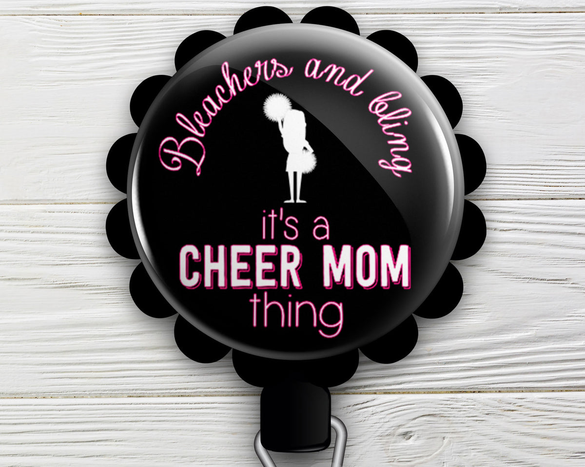Personalized Retractable ID Badge Reels  Swappable Designs Tagged Cheer  Mom - Topperswap