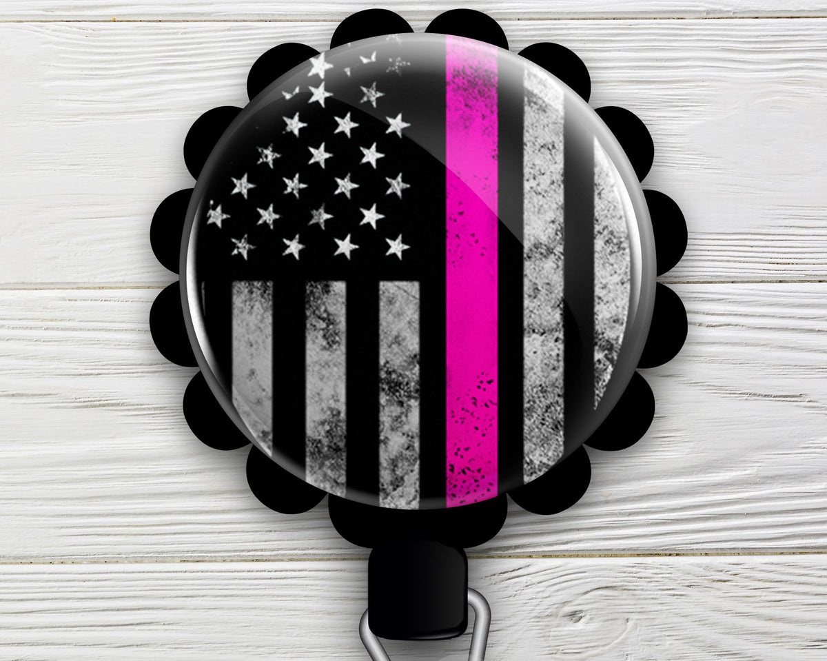 Pink Police Officer Badge Reel, Police Retractable ID Holder