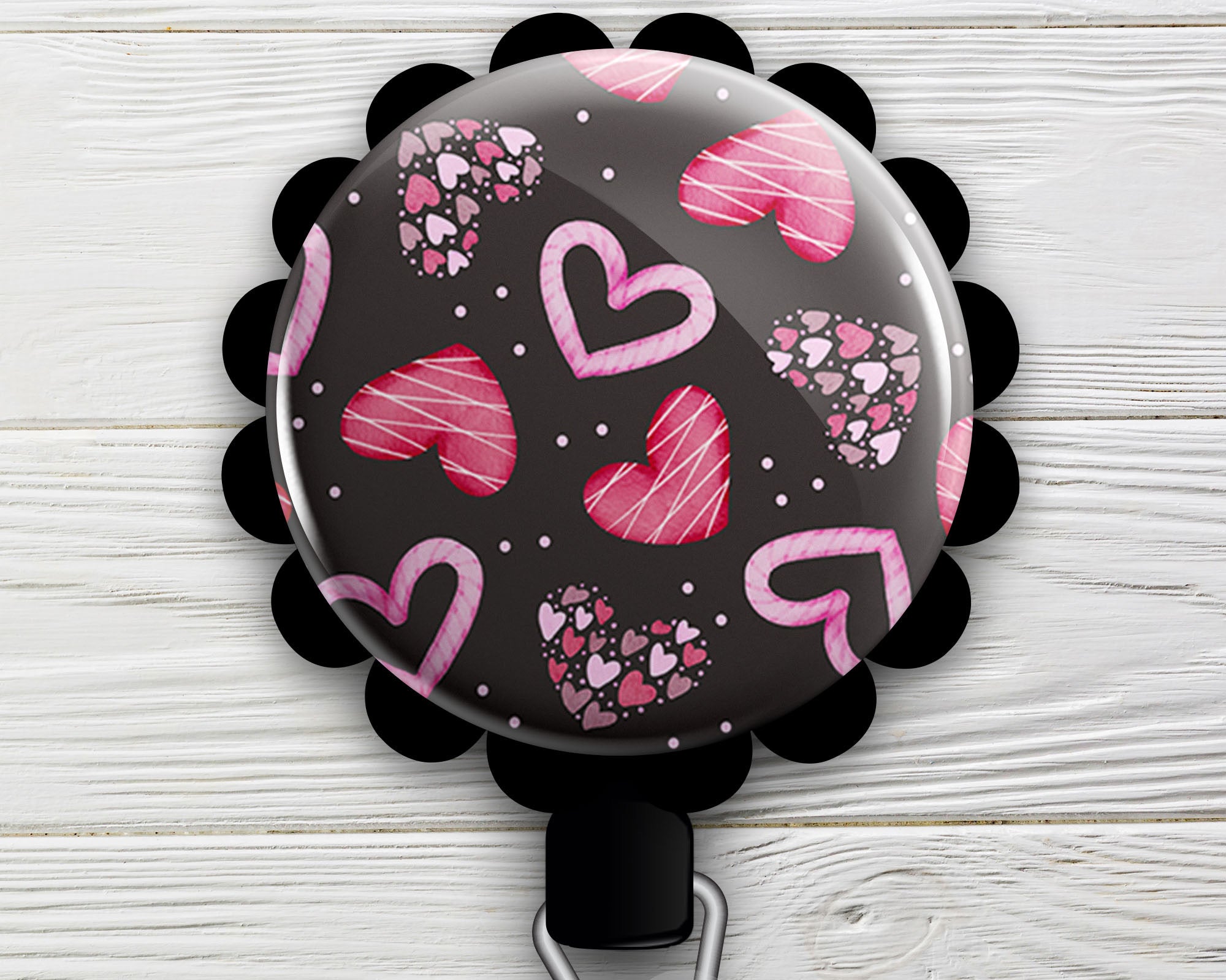 Floating Hearts Retractable ID Badge Reel • Valentine's Day Candy ID Badge Holder • Swapfinity - - Topperswap